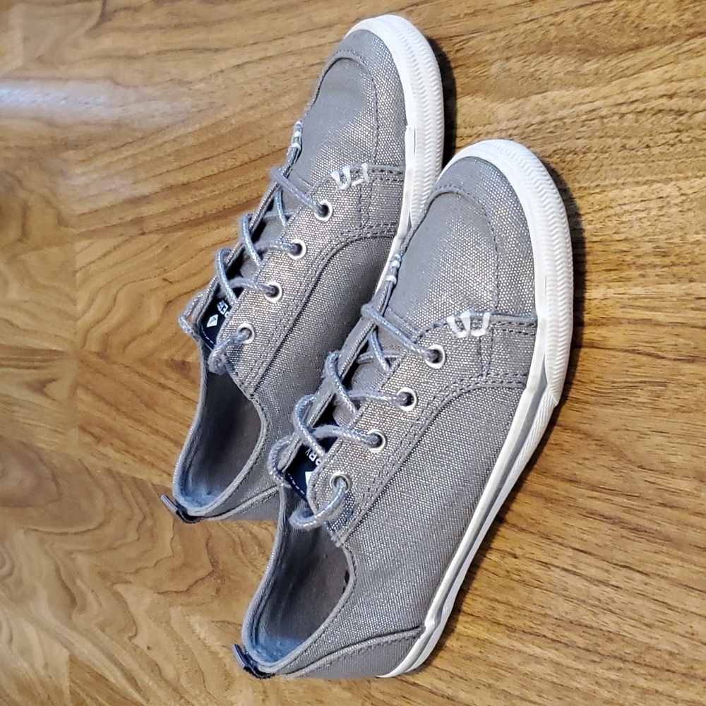 Sperry Top-Sider Lounge Ltt Little Girls Silver Metallic Boat Shoes Size 1 M
